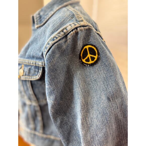70s Vintage Lee Jeans Denim Jacket, Hippie Peace Sign Patch, XS S - Picture 10 of 16